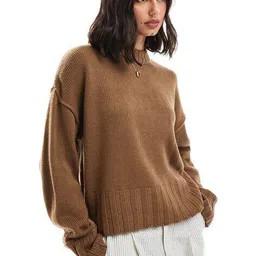 asos design Women Round-Neck Jumper with Ribbed Hems image 1