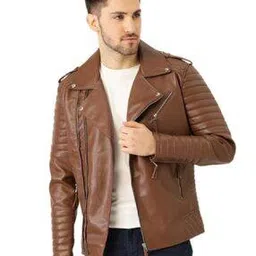 leather retail Men Regular Fit Zip-Front Leather Biker Jacket-picture-15