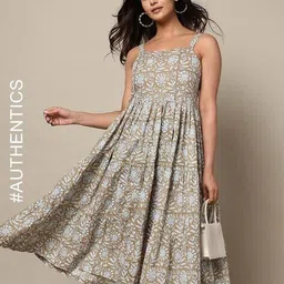 indie picks Handblock Print Cotton Fit & Flare Dress image 1