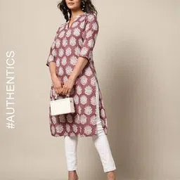 indie picks Handblock Floral Print Cotton Straight Kurta-picture-53