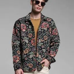jack & jones Men Floral Print Oversized Shirt with Patch Pocket-picture-27