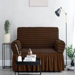 cortina eyelet curtain Striped Three Seater Elastic Stretchable Slip-Cover with Skirt-picture-25