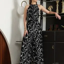 Shein Halter Neck Abstract Print Sleeveless Jumpsuit-image-2