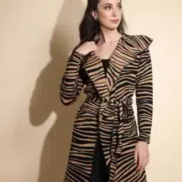 global republic Women Regular Fit Animal Print Trench Coat-picture-14