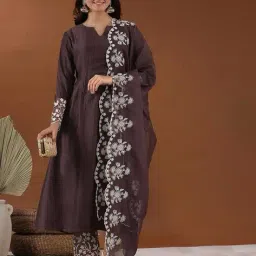 shewill Women Embroidered A-Line Kurta with Pants & Dupatta image 1