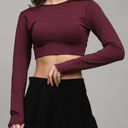 Shein Full Sleeve Thumbhole Criss-Cross Back Crop Top-picture-14