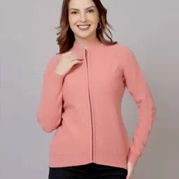 feverfew Women Regular Fit High-Neck Zip-Front Cardigan image 1