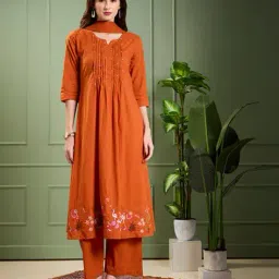 fashor Motif Work and A-Line Pleated Kurta with Palazzo  image 1