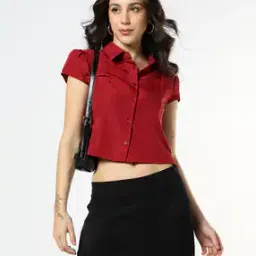 Women Slim Fit Shirt with Spread Collar-image-72