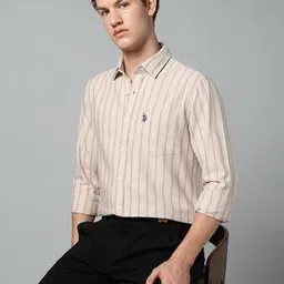 Men Striped Tailored Fit Shirt with Patch Pocket-image-53