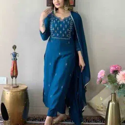 nyrika Women Embroidered Straight Kurta Suit Set image 1