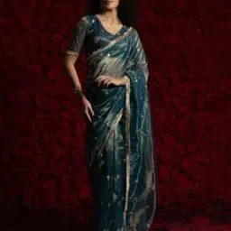 ri-wah Embellished Organza Saree with Running Blouse Piece-picture-31