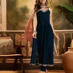 Women Embroidered Anarkali Kurta Suit Set-image-41