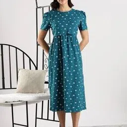 9shines label Women Floral Print Nightgown with Puff Sleeves-picture-43