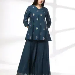 fusion Women Foil Print Flared Kurta & Palazzos Set-picture-47