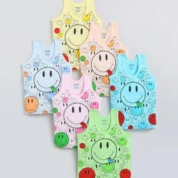 kids natkhat Pack of 6 Emoji Print Round-Neck Vests-picture-45