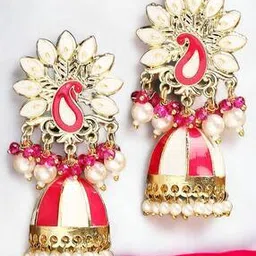 oomph Women Meenakari Work Jhumkas with Pearl Drop-picture-52