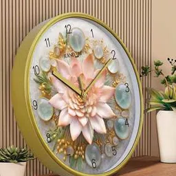 Floral Print Round Wall Clock with Glass-image-94
