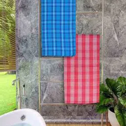 athom living Set of 2 Checked Cotton Bath Towels 53" x 25"-picture-19