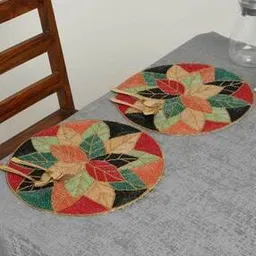 hosta homes Set of 2 Leaf Bead Embellished Table Placemats-picture-53