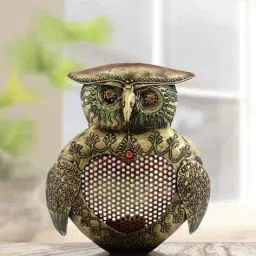 handicrafts paradise Cut Work Owl Tea Light Holder Showpiece image 1