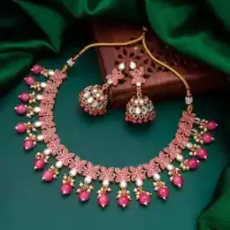 bevogue BV3462NK Gold-Plated Stone-Studded Necklace & Earrings Set-picture-33
