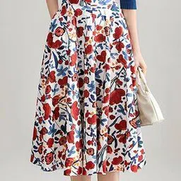 bhutaiya Floral Print Flared Skirt with Insert Pocket-picture-52