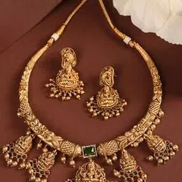 saraf rs jewellery Women Gold-Plated Stone-Studded Necklace & Earrings Set-picture-13
