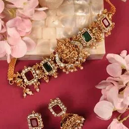 saraf rs jewellery Women Gold-Plated Stone-Studded Necklace & Earrings Set-picture-34