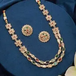 saraf rs jewellery Women Gold-Plated Stone-Studded Necklace & Earrings Set-picture-33