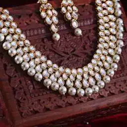 shining diva 12702S Gold-Toned Stone-Studded Pearl Kundan Necklace & Earrings Set-picture-16