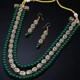 shining diva 12698S Gold-Toned Stone-Studded Beaded Kundan Necklace & Earrings Set-picture-19