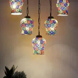 devansh Mosaic Glass Quintuple LED Hanging Lamps-picture-31