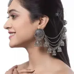 shining diva 12395ER Oxidized Jhumka Earrings & Mangtika-picture-14