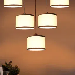 devansh Cotton Round Drum Quintuple Hanging Lamps   image 1