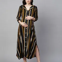 momtobe Front-Open Flared Dress with Feeding Zipper & Side-Slit-picture-32