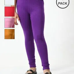 indiweaves Girls Pack of 5 High-Rise Leggings with Elasticated Waist-picture-47