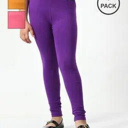 indiweaves Pack of 3 Girls Leggings with Elasticated Waistband-picture-11
