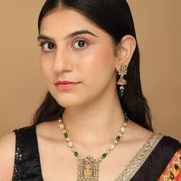 mansiyaorange Women Stone-Studded Necklace & Earrings Set-picture-20