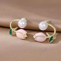 shining diva Women Gold-Plated Floral Pearl Stud Earrings-picture-28