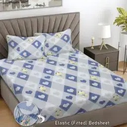 fabinaliv 300 TC Printed King-Size Fitted Bedsheet with Pillow Covers-picture-33