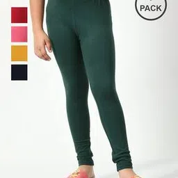 indiweaves Girls Pack of 5 Leggings with Elasticated Waistband-picture-33