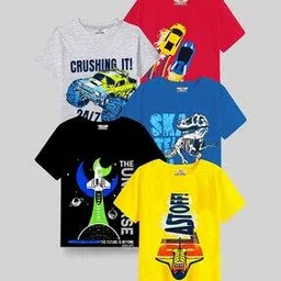 kuchipoo Pack of 5 Graphic Print Round-Neck T-Shirts-picture-25