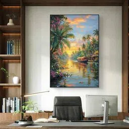 genie art Kerala's Backwater Rectangular Wall Art Painting-picture-50