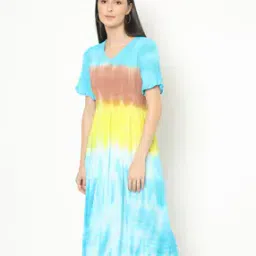 sakura Ombre-Dyed V-neck Fit & Flare Dress-picture-15