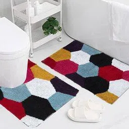 aazeem Geometric Pattern Bath Mat & U Contour-picture-43