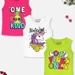 trampoline Pack of 3 Girls Printed Regular Fit Round-Neck T-Shirts-picture-35