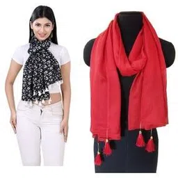 jvnine Women Pack of 2 Floral Print Stole with Tassels-picture-36