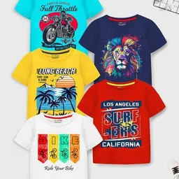 trampoline Boys Pack of 5 Graphic Print Regular Fit Crew-Neck T-Shirts image 1