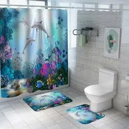 savya home Set of 2 Graphic Print Bathroom Mats & Shower Curtain-picture-10